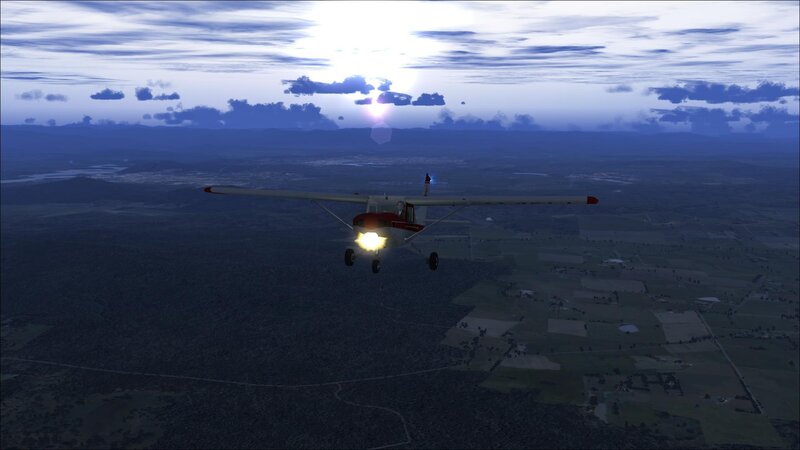 airplane flying at dusk