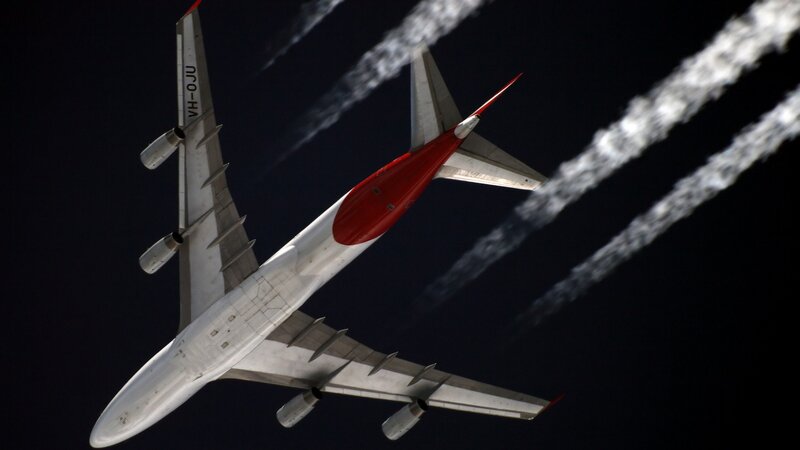 Airplane flying at night