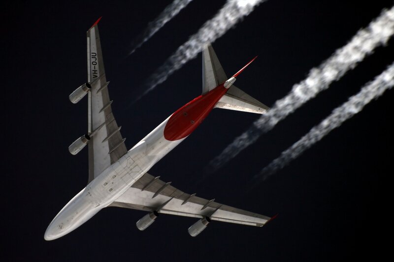 Airplane flying at night