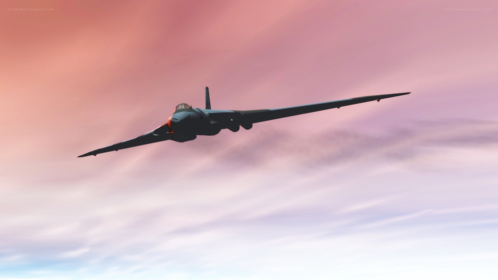 airplane flying at sunset