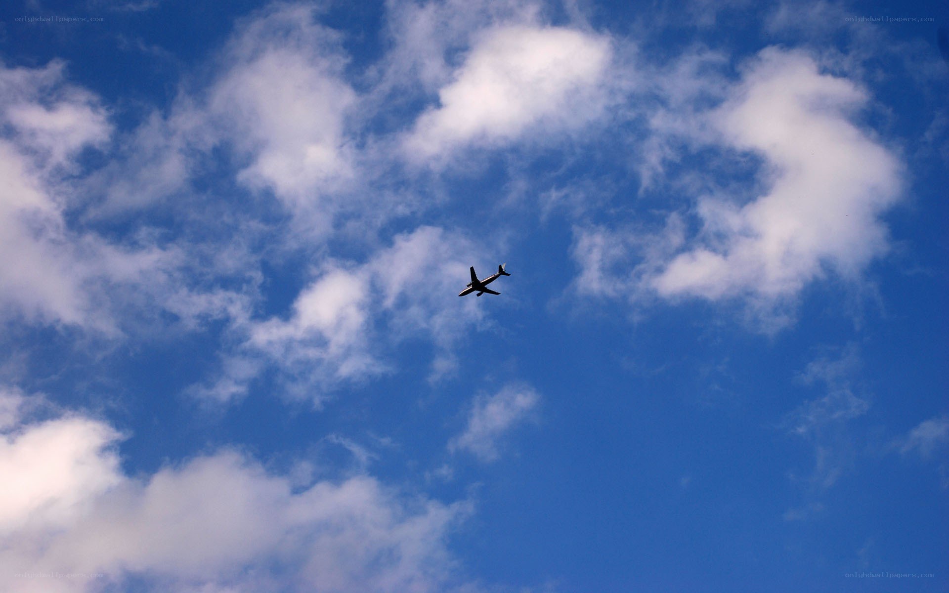 Airplane flying in blue sky