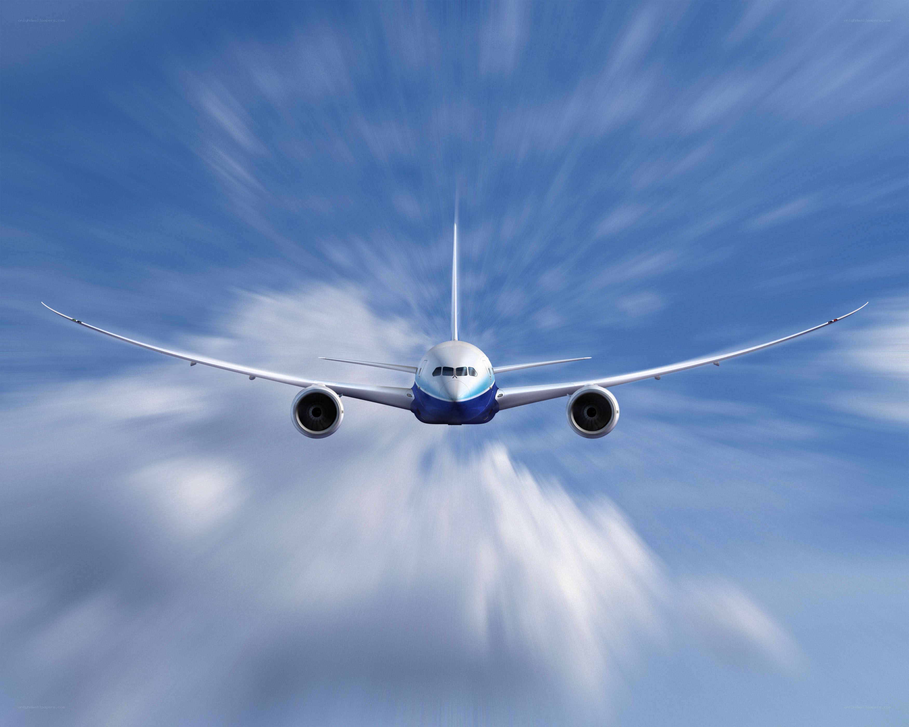 Airplane flying in blue sky