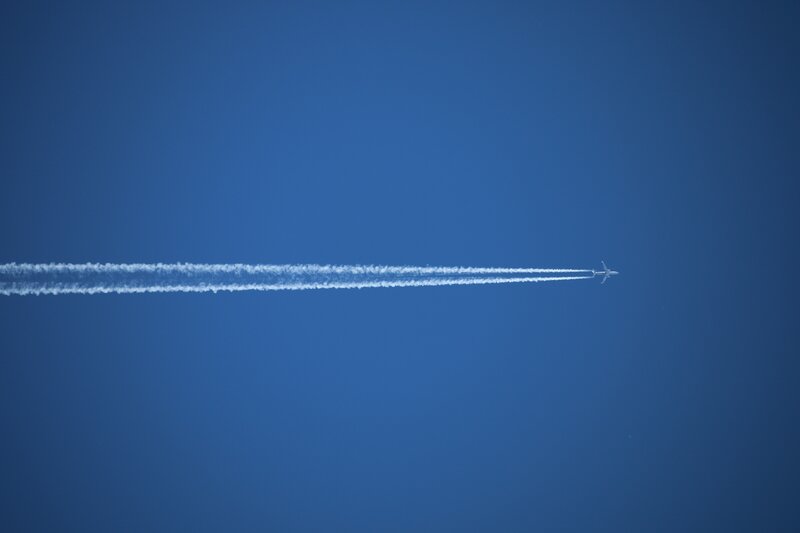 Airplane Flying in Sky — Blue, Serene, Afternoon, Photograph