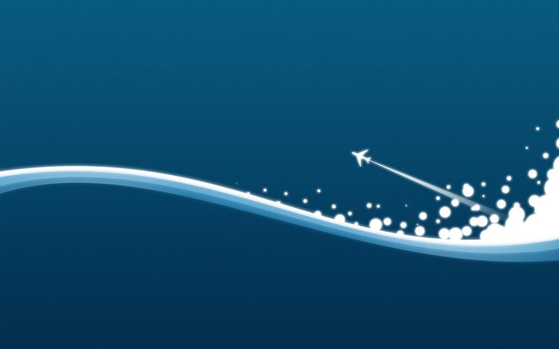 Airplane Flying in Sky — Blue, Serene, Digital Art, Trail