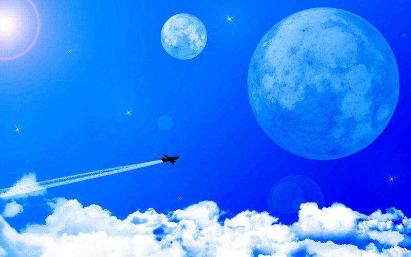 Airplane Flying in Sky — Blue