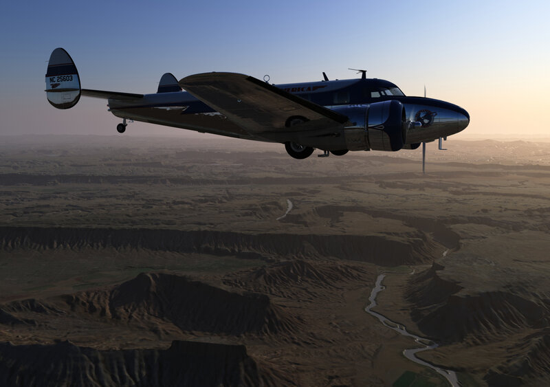 Airplane Flying over Canyon — Brown