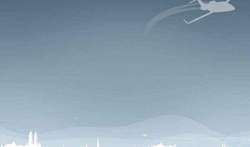 Airplane flying over city