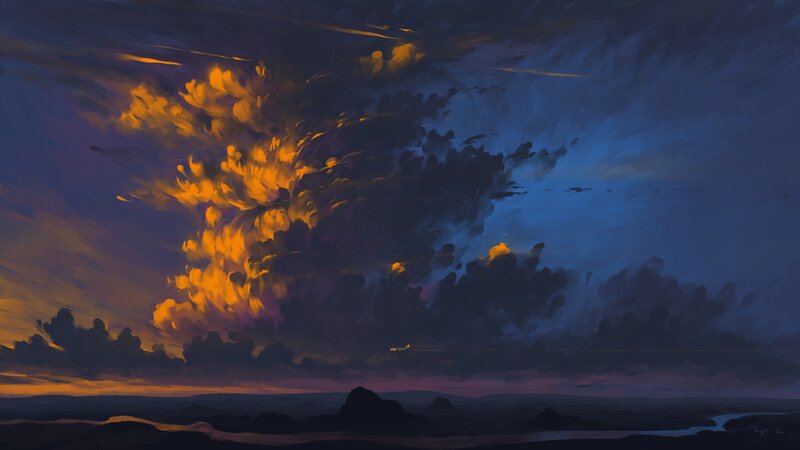 Airplane Flying over Clouds — Blue, Dramatic