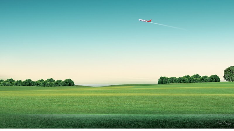Airplane Flying over Fields
