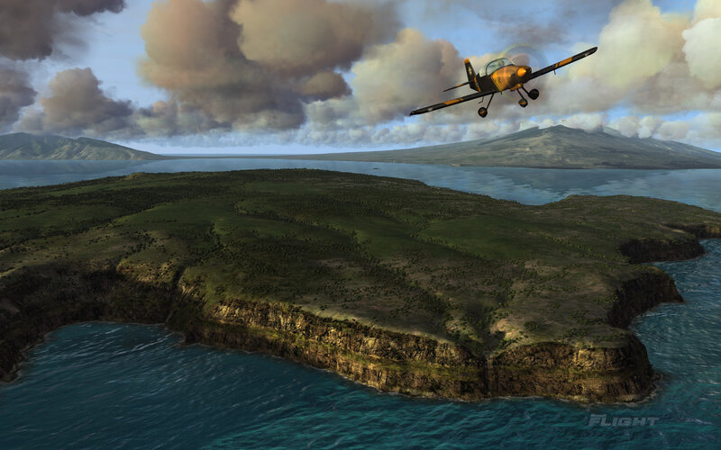 Airplane Flying over Island