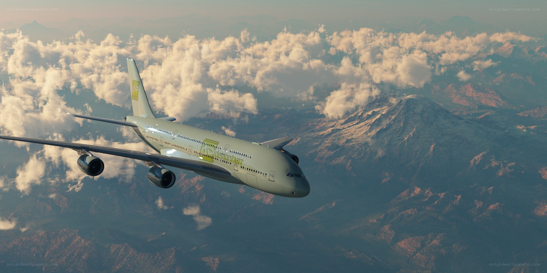 Airplane flying over mountains