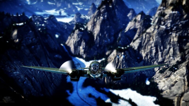 Airplane Flying over Mountains — Blue, Dramatic, 3d Render