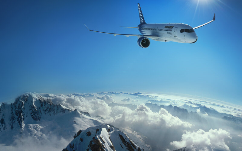 Airplane Flying over Mountains — Blue, Serene