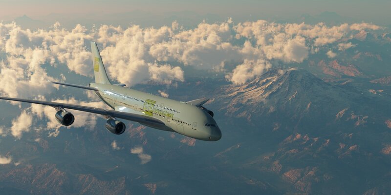 Airplane Flying over Mountains — Gray, Serene