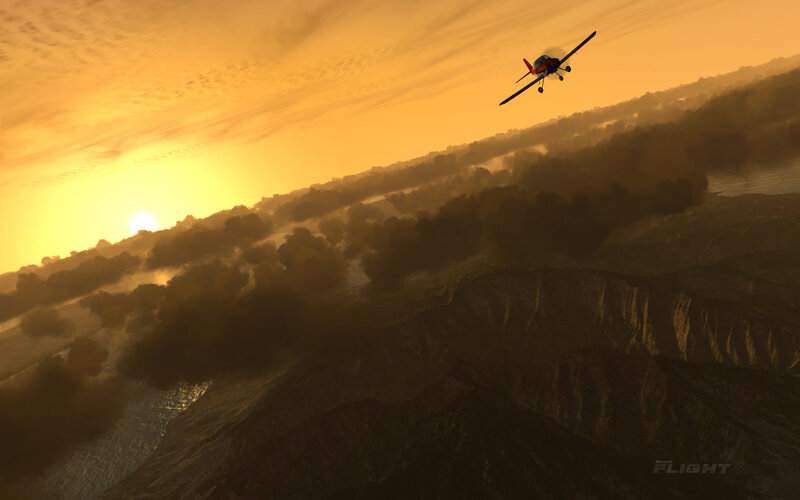 Airplane Flying over Mountains — Orange, Dramatic