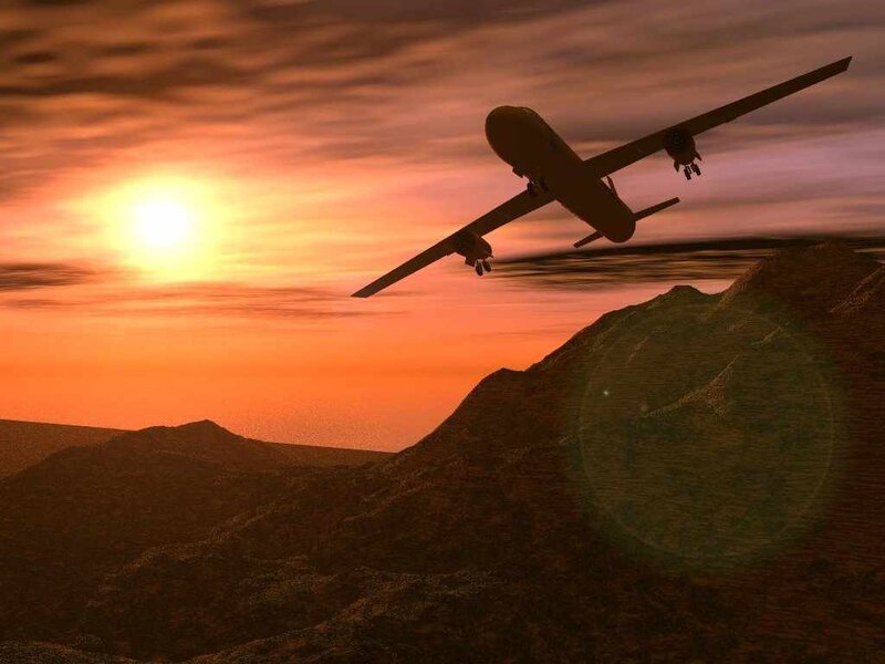 Airplane Flying over Mountains — Orange