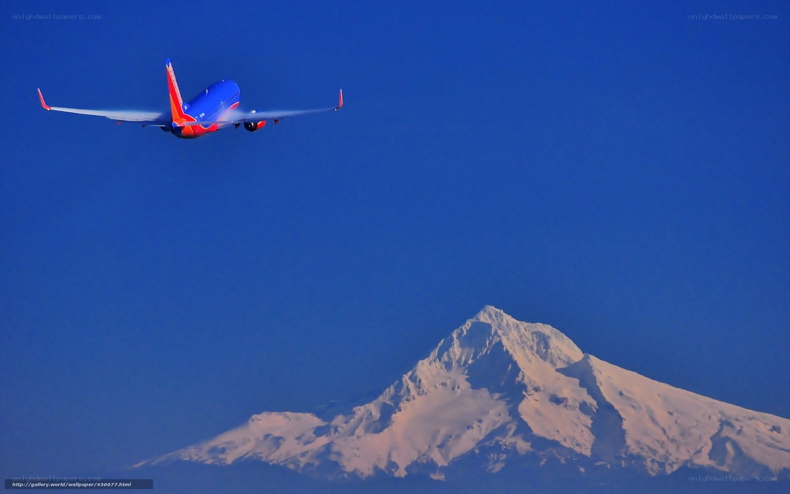 Airplane flying over snow-capped mountain