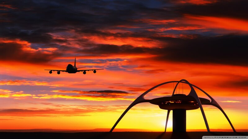 Airplane Flying over Structure — Orange