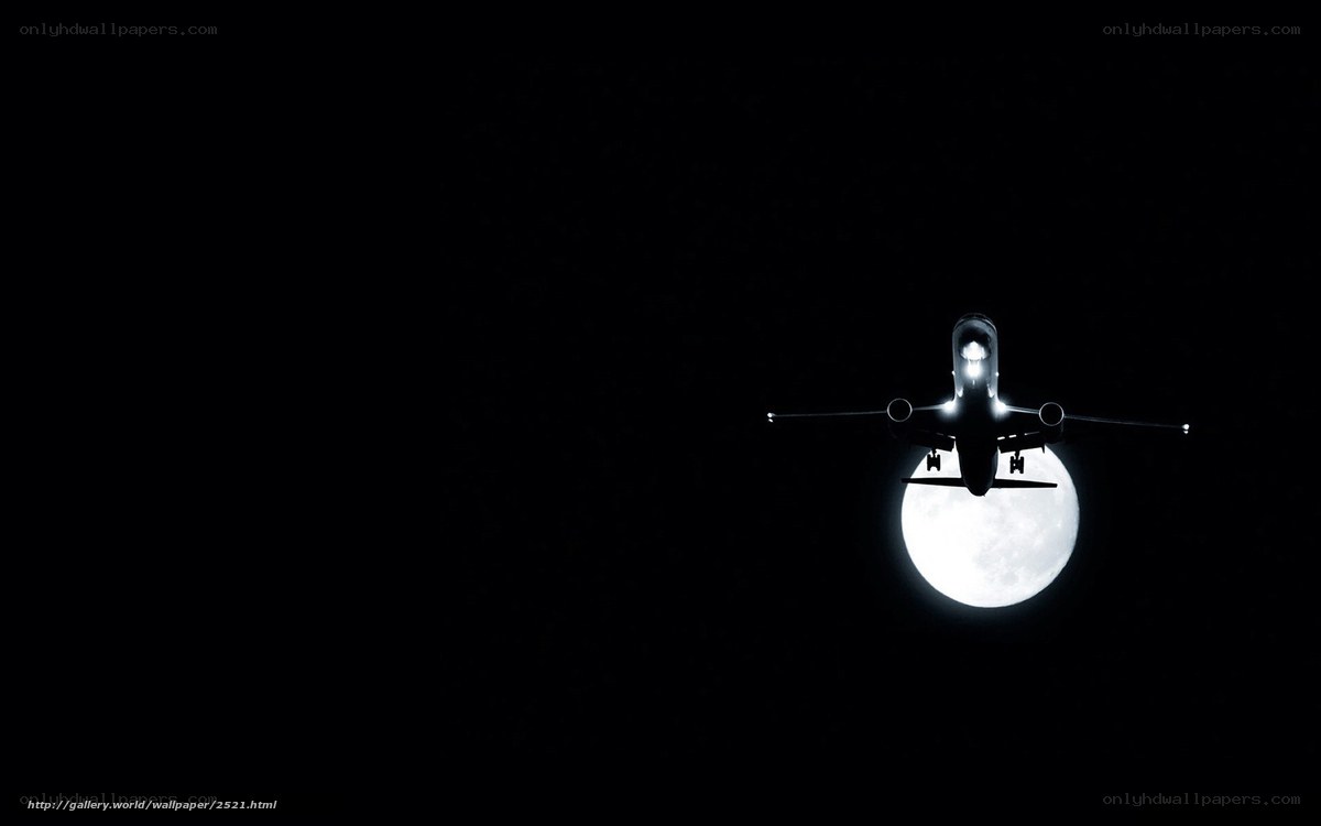 Airplane flying over the moon