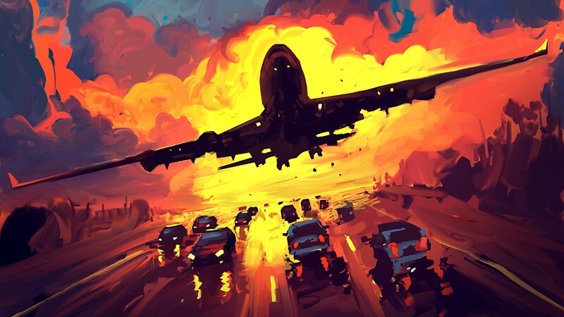 Airplane Flying over Traffic
