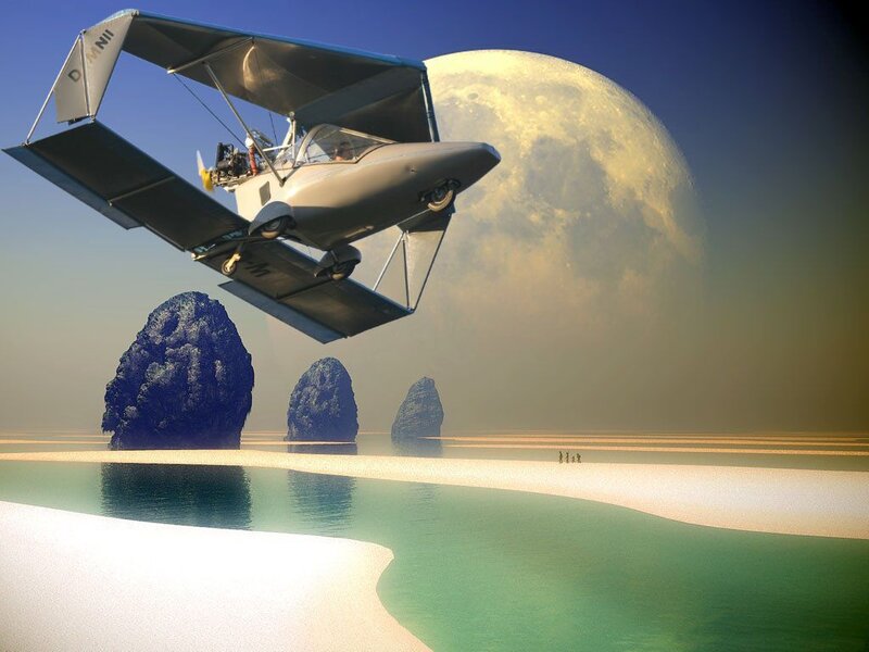 Airplane Flying over Water — Blue, Serene