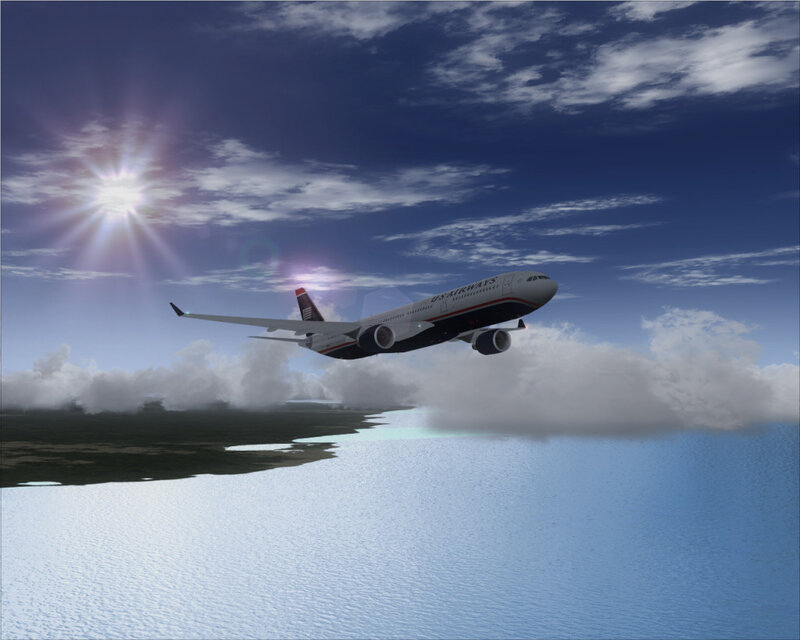 Airplane Flying over Water — Blue
