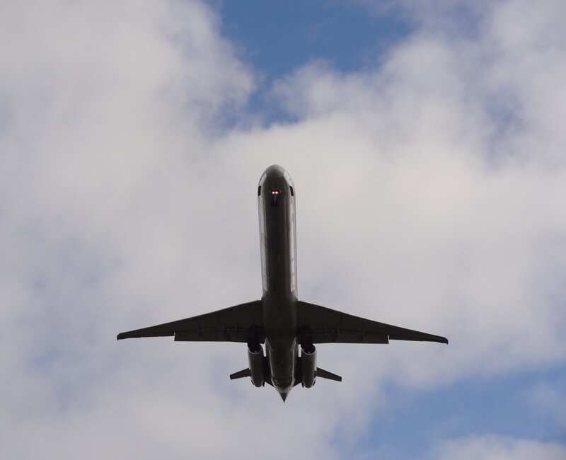 Airplane Flying Overhead — Blue, Dramatic, Afternoon, Photograph