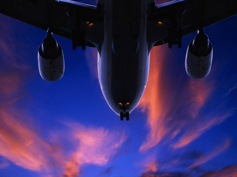 Airplane Flying Overhead — Blue, Dramatic