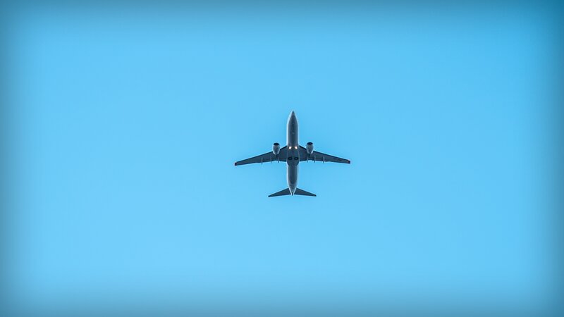 Airplane Flying Overhead — Blue, Serene, Afternoon, Photograph, Sky, Wings