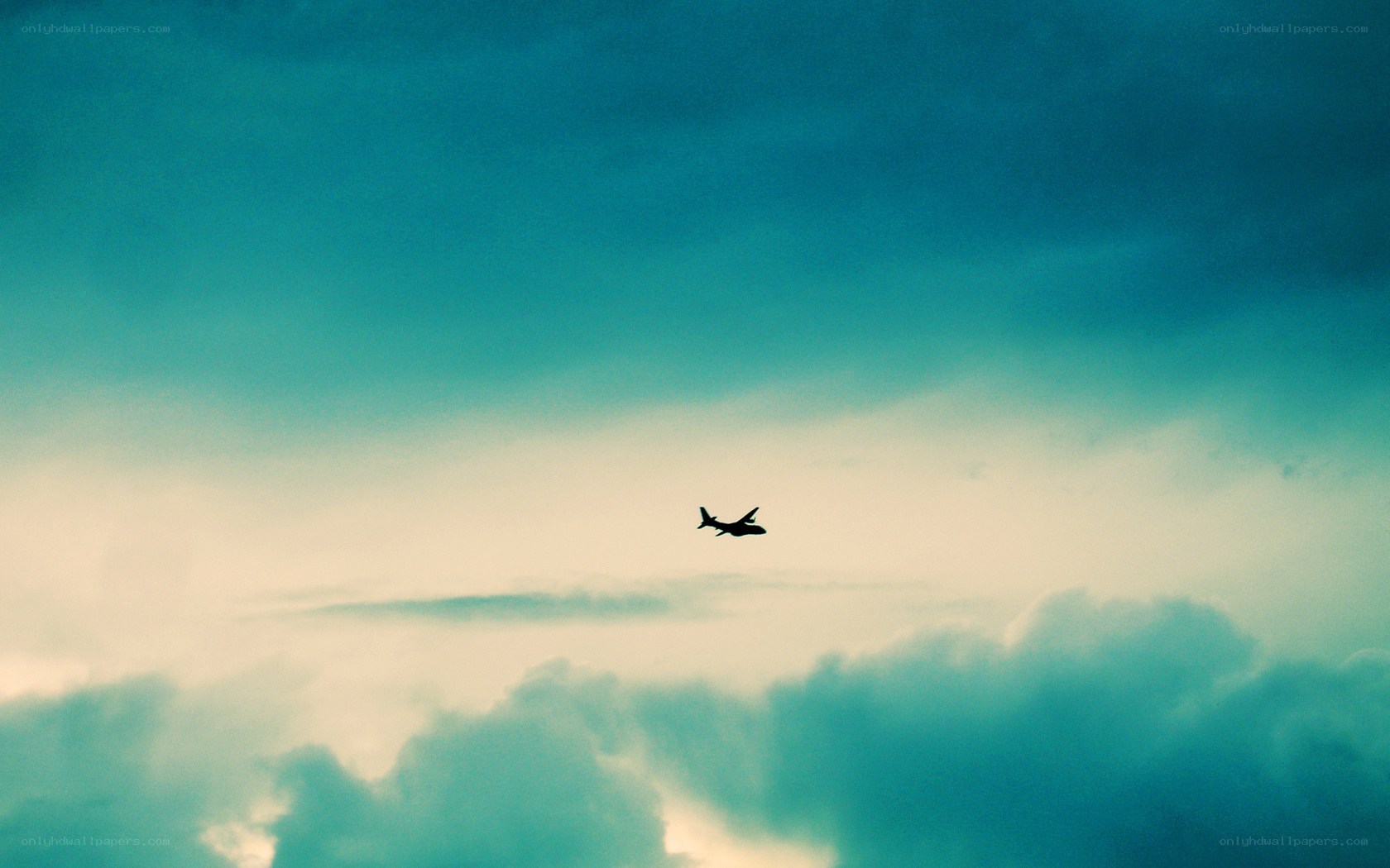 Airplane flying through clouds
