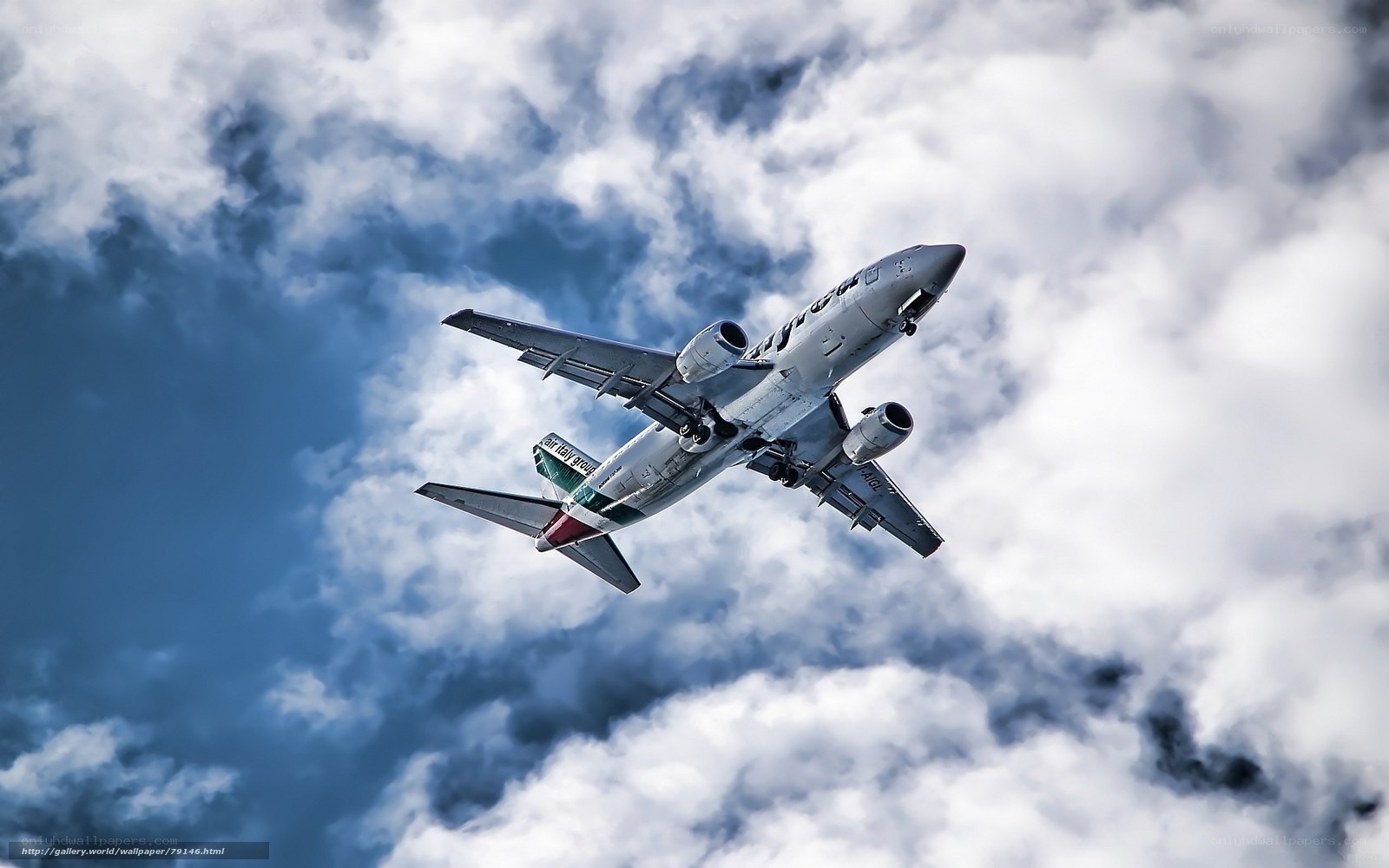 Airplane flying through clouds