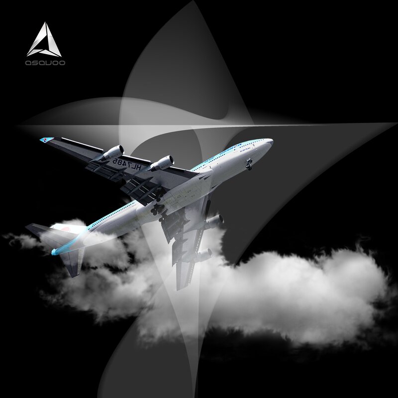 Airplane Flying Through Clouds — Black