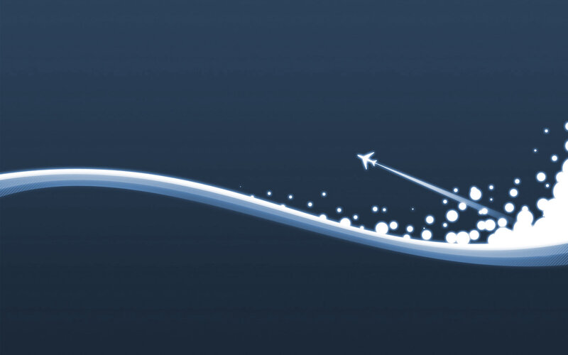 Airplane flying through light trail