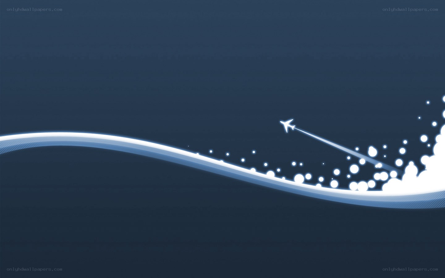 Airplane flying through light trail