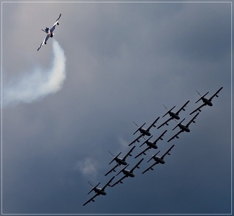 Airplane Formation Flight — Gray