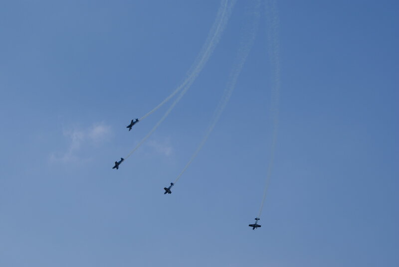 airplane formation in blue sky
