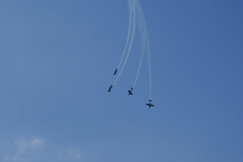 airplane formation in blue sky