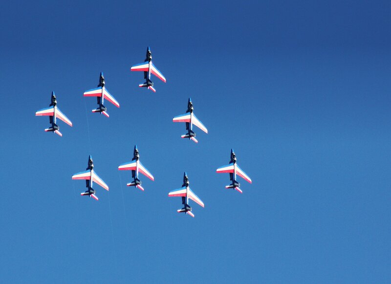 airplane formation in blue sky