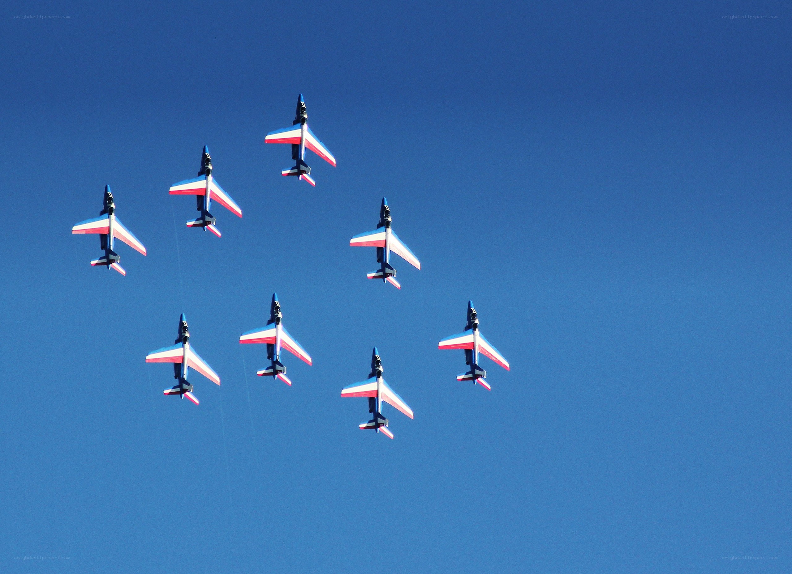 airplane formation in blue sky