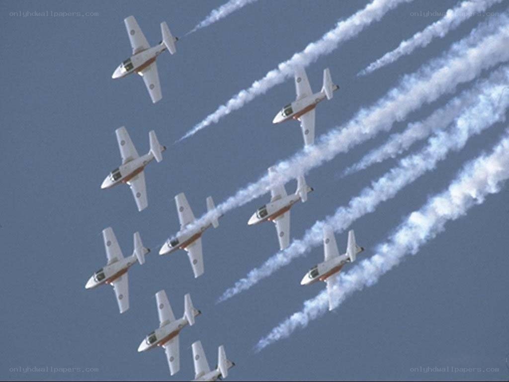airplane formation in sky