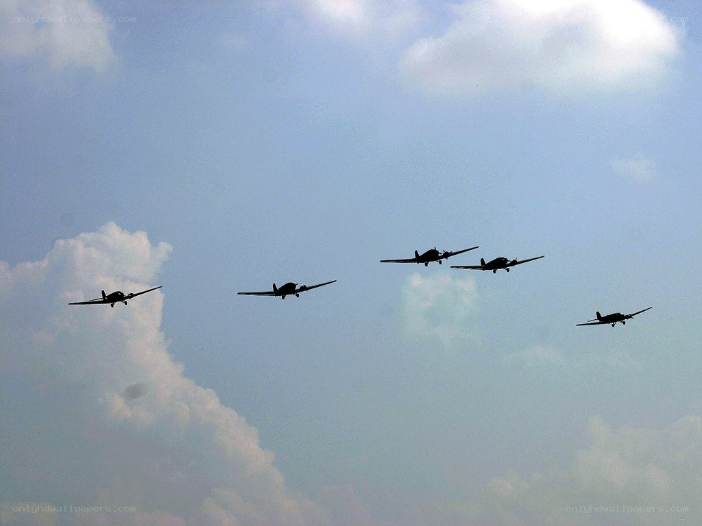 airplane formation in sky
