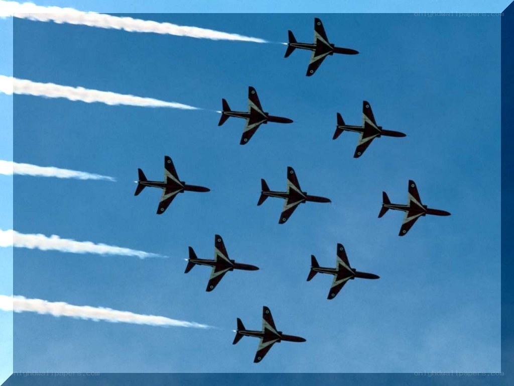 airplane formation in sky