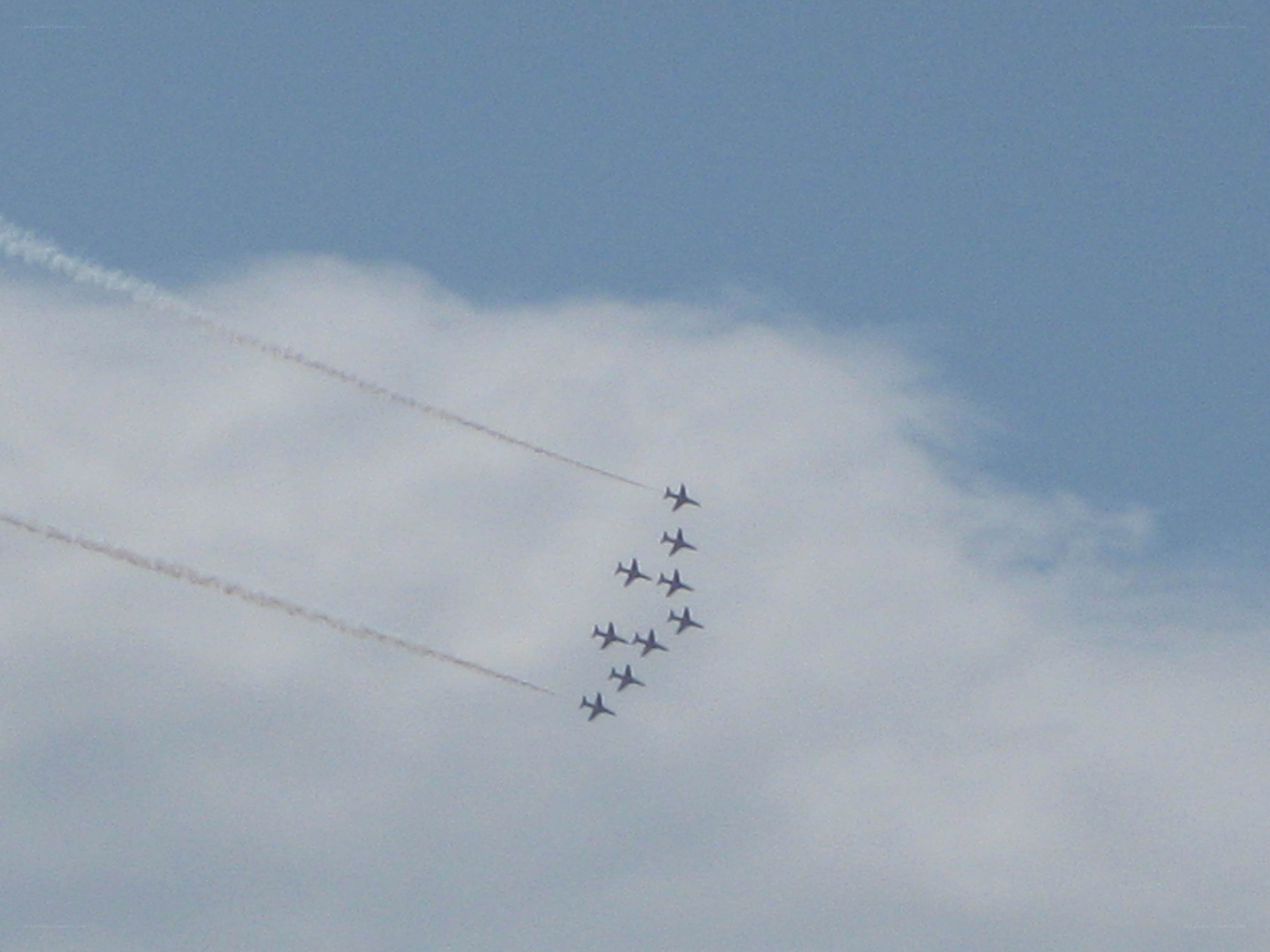 airplane formation in sky
