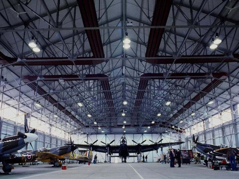 Airplane hangar with vintage aircraft