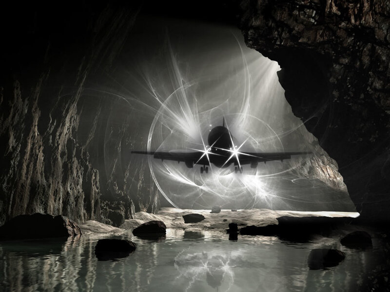 Airplane in a cave