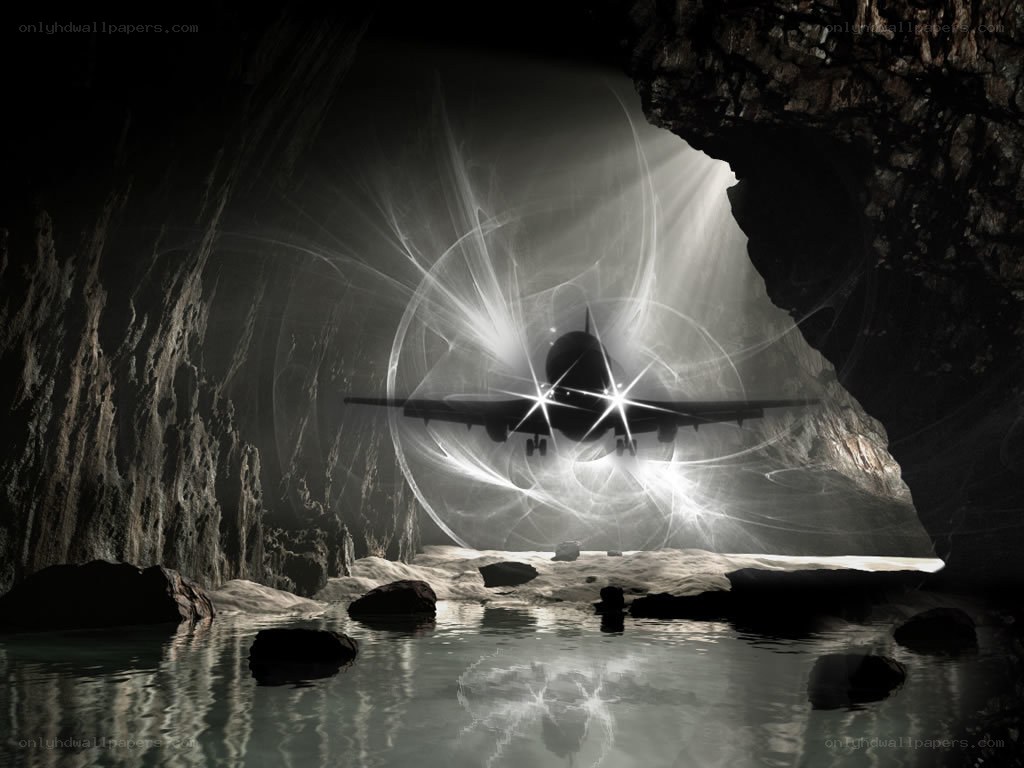 Airplane in a cave