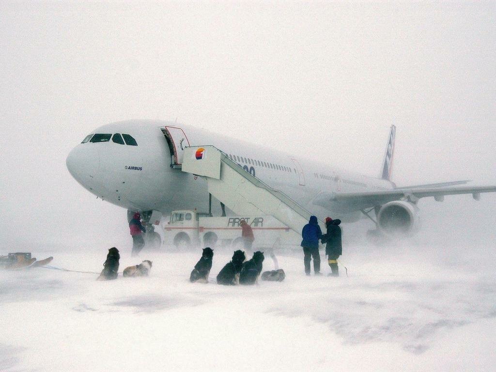 Airplane in a snowstorm