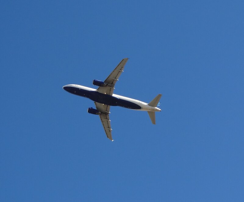 Airplane in Blue Sky — Serene, Afternoon, Photograph, Aircraft