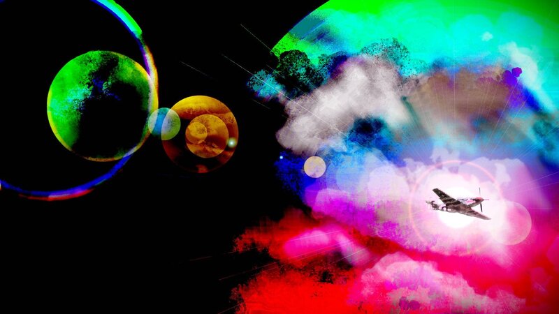 Airplane in Colorful Clouds