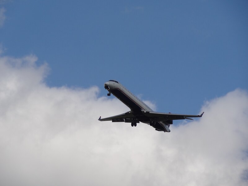 Airplane in Flight — Blue, Calm, Afternoon, Photograph, Clouds
